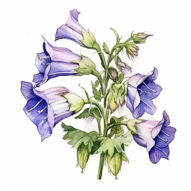 Canterbury Bells flower, water color style, clipart, white background