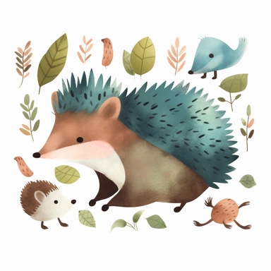 simplified single hedgehog clipart, simple shapes, no lines, no outlines, clipart most popular on etsy, featured on dribble, cartoon animals clipart, minimalist, computer vector graphic design clip art, watercolor illustration clipart, watercolour clipart, watercolor illustration for kids and children, book illustration, print on demand image, PNG transparent background