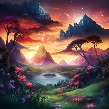 realistic clipart of enchanted landscape, digital painting