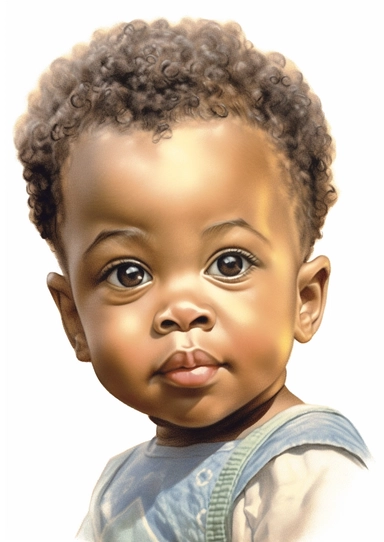 a cute retro vintage African infant baby boy. close-up of his beautiful face. Color pencil sketch, soft baby colors, on a white background for clipart.