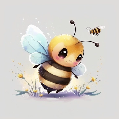 cute bee drawing for clipart, bee is the focal point in a white background, he is flying through the air by himself, nursery watercolor, in the style of watercolor painting, white background, charming anime characters, cute and colorful, depiction of animals, high quality--seed 4107006010