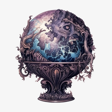 dark fantasy globe Clipart, watercolor, hyper realistic, intricate detail, illustration style, high resolution, on the white background