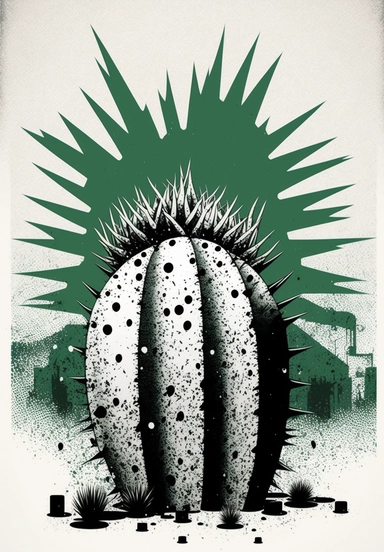 a cactus clipart with a plant in the centre, in the style of ilford xp2, bold manga lines, concrete brutalism, animated gifs, filthy sculptures, lightbox, spontaneous mark-making