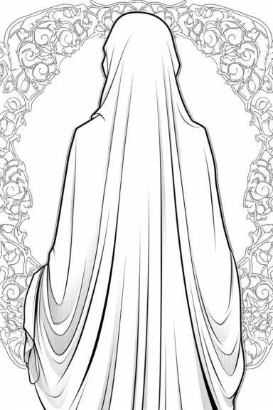 coloring page of a Hijabi woman back view clipart, muslim lady clipart, veiled woman clipart, floral lady hijab clipart , coloring book page for teens, no text, clean and simple line art