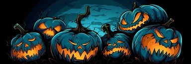 halloween pumpkins vector vector clip art, collection of free halloween pumpkin, in the style of black background, tasteful use of negative space, hellish background, caricature faces, light black and orange, light sky-blue and dark orange