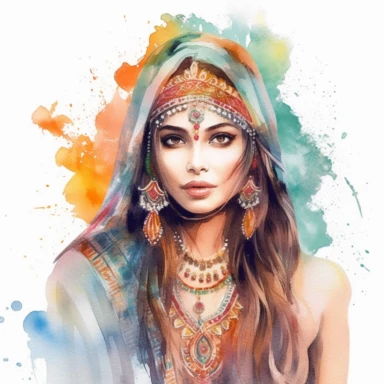 watercolor boho indian beautiful woman clipart, hd, on white background, spaced out