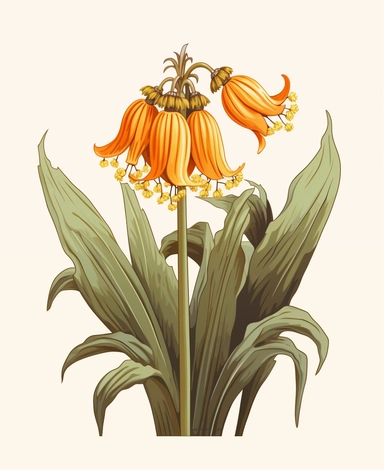 Isometric Sticker Clip Art of Fritillaria imperialis, the crown imperial, imperial fritillary, one stem