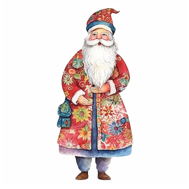 spaced apart, seperate, 4 x single, Highly detailed, christmas santa themed Doll, individually spaced, seperate, apart, watercolour clipart, vibrant colours, vibrant design, with white background, individually spaced, seperate, apart, Cut out doll used in Cardmaking, Mixed Media Crafts, as a character sheet, on a white background in the style of Marker drawing by Jasmine Becket - Griffith