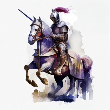 knight on a horse, watercolor clipart, transparent background, no text or logos or watermark
