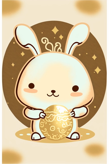 clipart svg design, super cute baby pixar style rabbit, holding gold egg with hand, Chinese new year, fireworks, couplet,