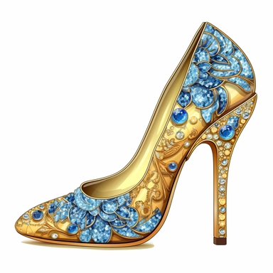 blue and gold rhinestone pump heel clipart illustration