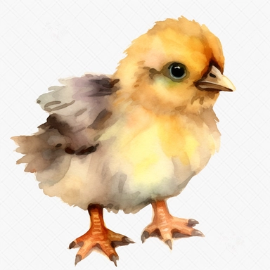 watercolor, Chickens big eye kawaii png Full body realistic cartoon in 32K UHD ,cute. 15 cm thick outline. Black color. There was no shadow on the ground. 8K with realistic watercolors and detailed illustrations. PNG clipart, transparent white background