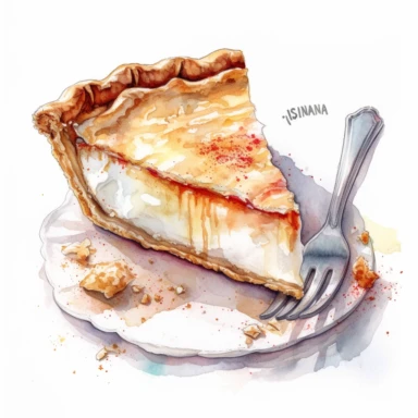Indiana sugar cream pie sharp illustration clipart, watercolor art, insane detail, white background
