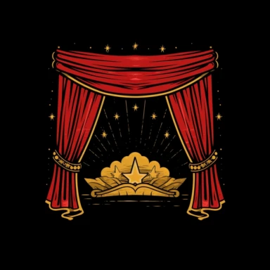 theatrical stage with curtain outline, logo, unisex, simple logo, not very much detail, bloack clipart style