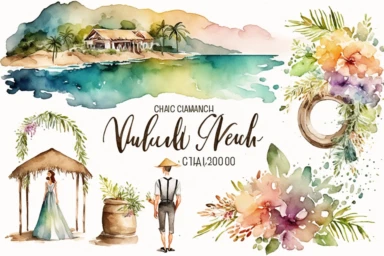 Watercolor clipart, Jamaica beach