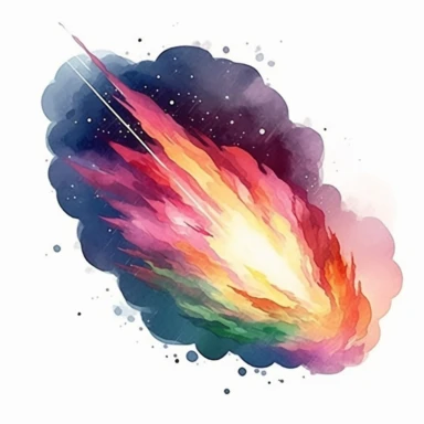 meteor in space clipart watercolor technique, 8k digital art, bright, colorful, soft lightning, white background