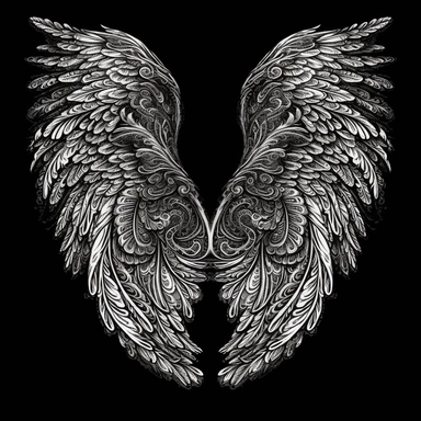 sketch clipart of cute angelic wings, hd, white on black background, spaced out,--ar 3:2