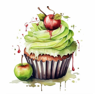 delicious halloween cupcake with Autumn apple orchard , watercolour illustration clipart, extremely detailed, 4k, high quality, colour scheme black, lime green, red and white , , isolated on white background - <@1098423716465102849> (relaxed) - <@1098423716465102849> (relaxed) - Image #3 <@1098423716465102849>