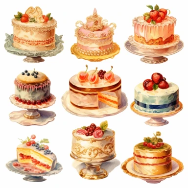 cakes clipart, single design, Jean-Honore Fragonard style