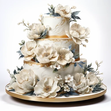 white wedding cake, high level watercolor, hyper realistic cartoon, white background, 8k, ultra detailed clipart
