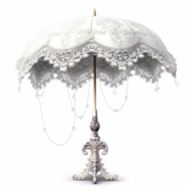 photorealistic magical pretty white victorian gothic parasol with lace on the edges for clipart on a white background
