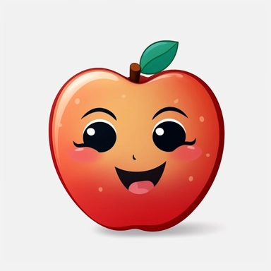 cute Apple, happy and smiling, bold line, clipart, sticker, white background, no shadow, 8k detail