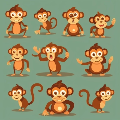 Design lovable illustrations of monkeys in various poses and expressions. Focus on their expressive faces, big round eyes, and mischievous smiles. Incorporate different types of monkeys, such as the capuchin, spider monkey, or marmoset, to add variety to the clipart set. Use a vibrant color palette to make the monkeys visually appealing. Consider adding playful elements like swinging from vines, eating bananas, or wearing cute accessories like hats or bow ties.