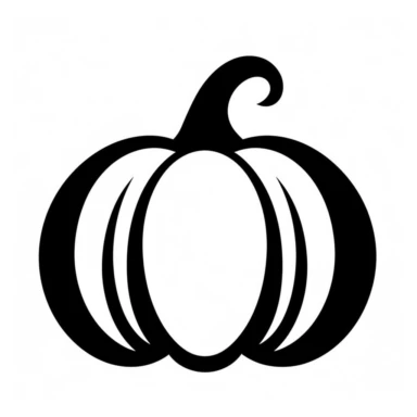 Halloween pumpkin, black and white silhouette icon, clipart style, white background, thick lines, vector, simple design, flat colour, solid colour, halloweencore