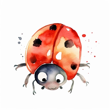 watercolor kids cartoon ladybug, minimalistic, clipart, white background, illustration