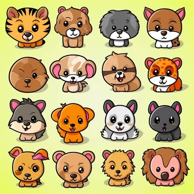 Create clipart of various animals like cats, dogs, birds, elephants, lions, or rabbits. You can depict them in different poses, activities, or wearing accessories.