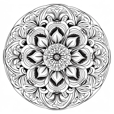 black and white clip art of mandala design, no noice, highdefinition, white background, coloring book, defined lines, textured lines