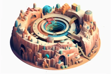 a close up of a infinite loop open pit mine on a white background, james gilleard and james jean, escher, trending on artisation, connectedness, scutoid, mit technology review, by Sam Spratt, dan mcpharlin : : ornate, wormholes, tetris, monolithic, stylized stl, clipart icon, simple 4 colors from gray to metalic blue, vector-based, sharp border, plane color and very define, high quality, digital art, 8k resolution, masterpiece, congruent, amazing, incredible, awe-inspiring, mind-blowing, masterf