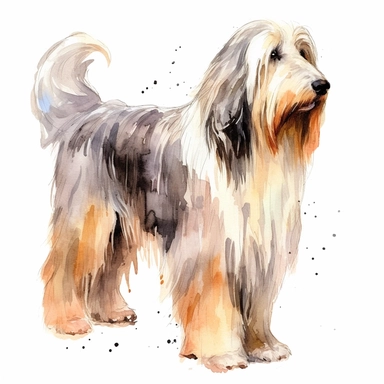 watercolor, bearded collie, clipart, side angle, full body