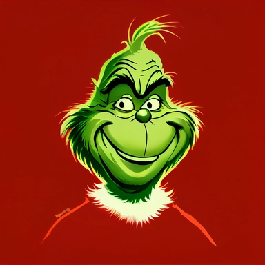 the grinch smiling at Christmas, clipart, cartoon, studio ghibli