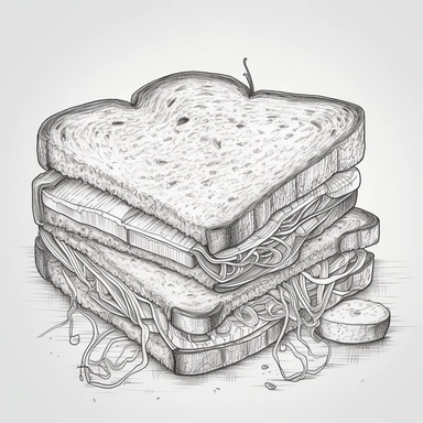 Grilled Cheese, Thin Lines , Intricate Details , Crisp Lines , Highly Detailed , Illustration ,Clipart ,Hand Drawn , Pencil Sketch , Black and White ,Line Art , Coloring Page For kids , Printable Outlined ART , Digital Stamp , 8k,
