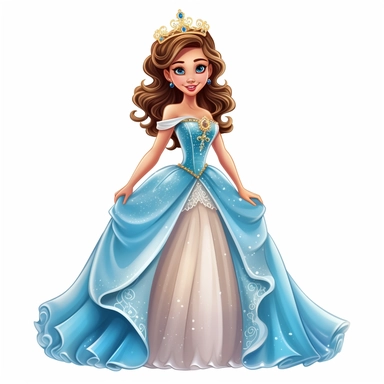 clipart, a fairytale 20-year-old beautiful princess, isolated on white background