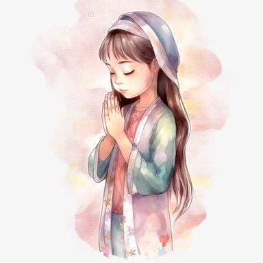 Watercolor Prayer Prayer Hand png Full body realistic cartoon 32k UHD cute. 15 cm thick outline. Black color. There was no shadow on the ground. with realistic watercolors and detailed illustrations. Cartoon, PNG clipart, transparent white background