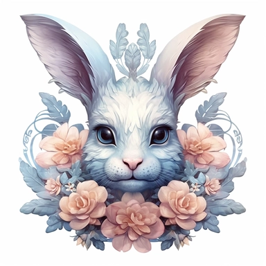 Cute Beautiful Pastel Bunny gothic petals Clipart fantasy, Cartoon, hyper realistic, intricate detail, illustration style, high resolution, on the white background