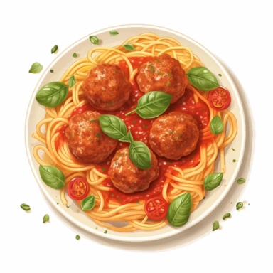Vector illustration clipart>Plate of spaghetti with meatballs