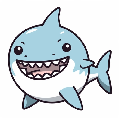 cute kawaii clipart icon of a shark, full body, friendly, anime style, in white background, soft color blending, rounded