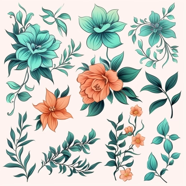 create more Floral Elements: A set of intricately designed floral clipart, including flowers, leaves, and vines, perfect for creating beautiful compositions - Image #2 <@1115523579811987476>