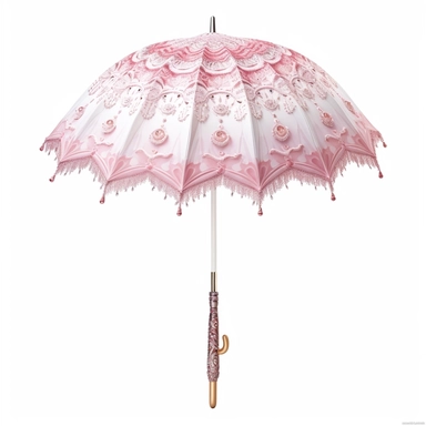 pastel pink and white princess ornate parasol upright side view photo realistic clipart with white background straight handle