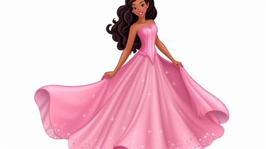 Beautiful black Princess Aurora wearing a pink dress full body clipart