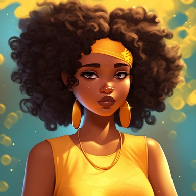 illustration concept of cartoon dark-skinned african girl clip art, in the style of lilia alvarado, yellow and gold, poodlepunk, walt disney, realistic portrait drawings, charming anime characters, 32k uhd