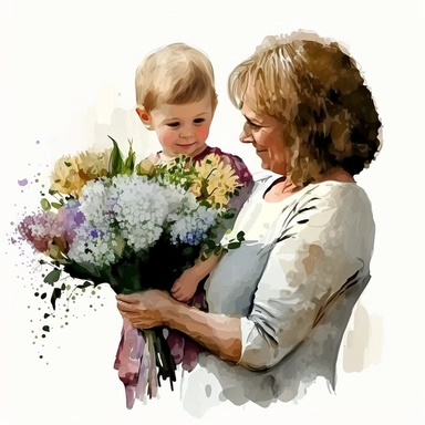 child giving Flowers To Mom On Mothers Day Free PNG and Clipart white background