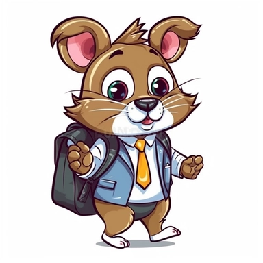 animal going to lunch at school clip art vector, simple, thick cartoon lines, white background, anime style