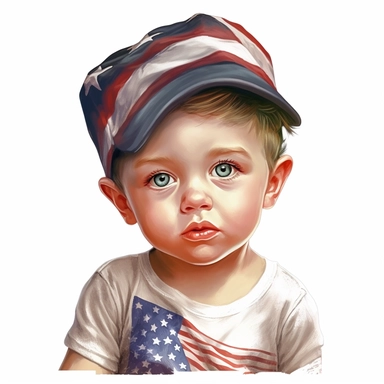 Cute Beautiful toodler boy face Veteran 4th of July Sublimation Clipart,Cartoon,hyper realistic, intricate detail, illustration style,high solution,on the white background , 32 uhd