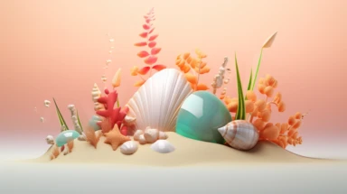 3d abstract summer nature beach object clipart with Gradient Color Overlay Background, minimal, soft color, artistic, high resolution, 8K, Canon 5d Mark IV 35mm IS F1.4 lens,