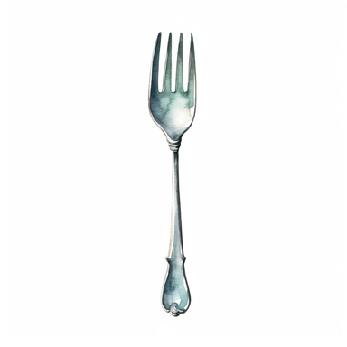 watercolor clipart of a silver fork, vintage homely vibes, isolated on white background