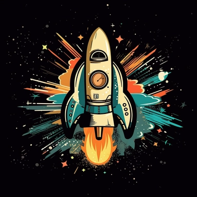 clipart, logo, rocketship blasting through a graph, speedometer, vector style